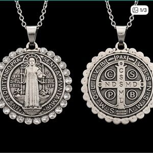 Silver Saint Benedict Medal Pendant Necklace - faith and protection